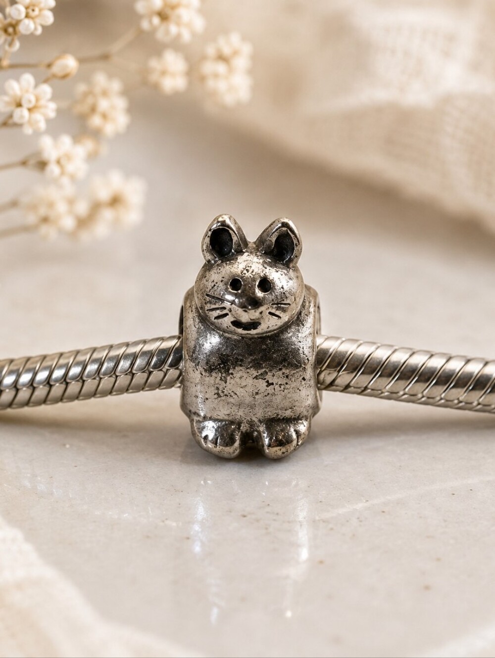 Pandora Cat Charm 925 ALE Sterling Silver Kitty Bead Animal Cute Retired